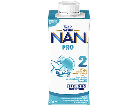 Nestlé NAN PRO 2, drikkeklar tilskudsblanding udelukkende baseret på mælk i 200ml brik til spædbørn fra 6 måneder